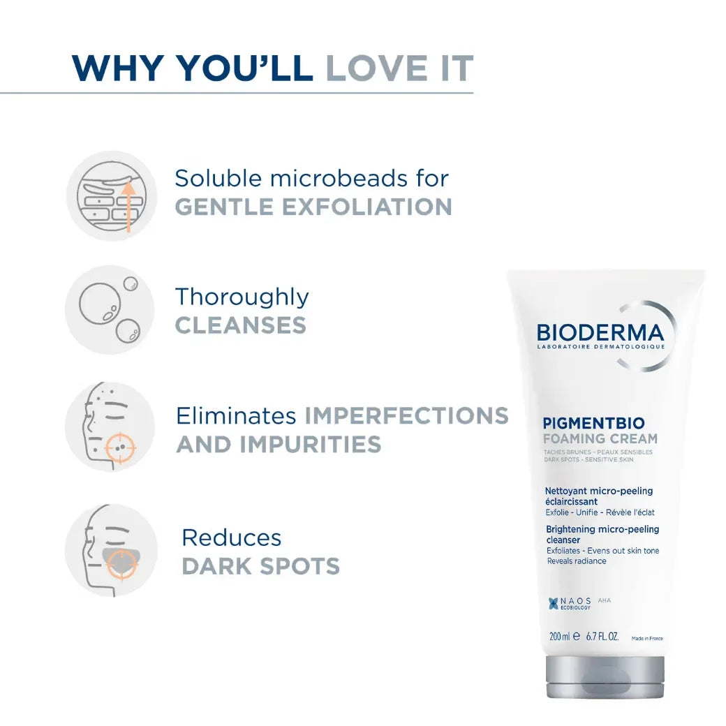 Bioderma Pigmentbio Foaming Cream Brightening Exfoliating Cleanser (Face & Body Wash) For Brightened Skin, 200 ml