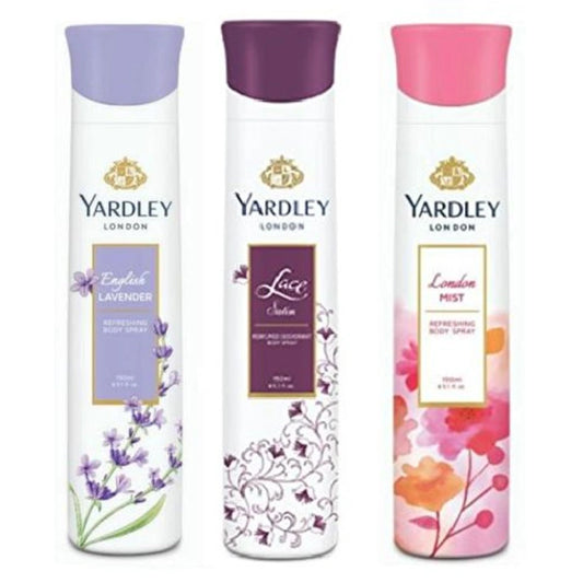 Yardley London English Lavender, London Mist and Lace Satin Deodorant for Women 150ml (Pack of 3)