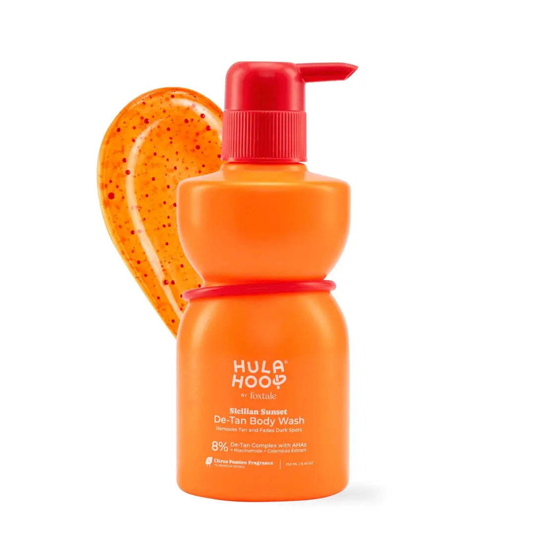 Hula Hoop 8% Detan Body Wash for Tan Removal, Glycolic & Lactic Acid, 250ml | Reduces Pigmentation,Repairs Barrier, Smooth Skin, Remove Dullness, Men, Women, Niacinamide, Daily Use, SuplhateFree