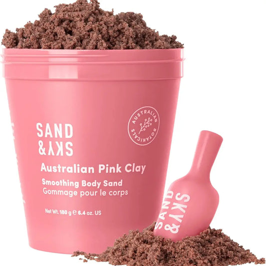 Sand & Sky Australian Pink Clay Exfoliating Body Scrub with Macadamia Oil - Smoothing Shimmer Body Polish for Cellulite Reduction, Helps with Keratosis Pilaris, 6.8 oz