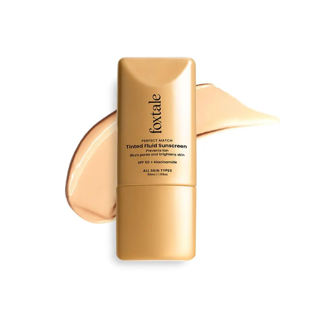 Foxtale SPF 50 PA++++ Tinted Sunscreen, 02 Sand | In-Vivo Tested & UVA/B Protection | Niacinamide & Vitamin E | Daily Wear, Blurs Pores, Evens Tone, Matte Finish, Non-Greasy | All Skin Types | 50ml