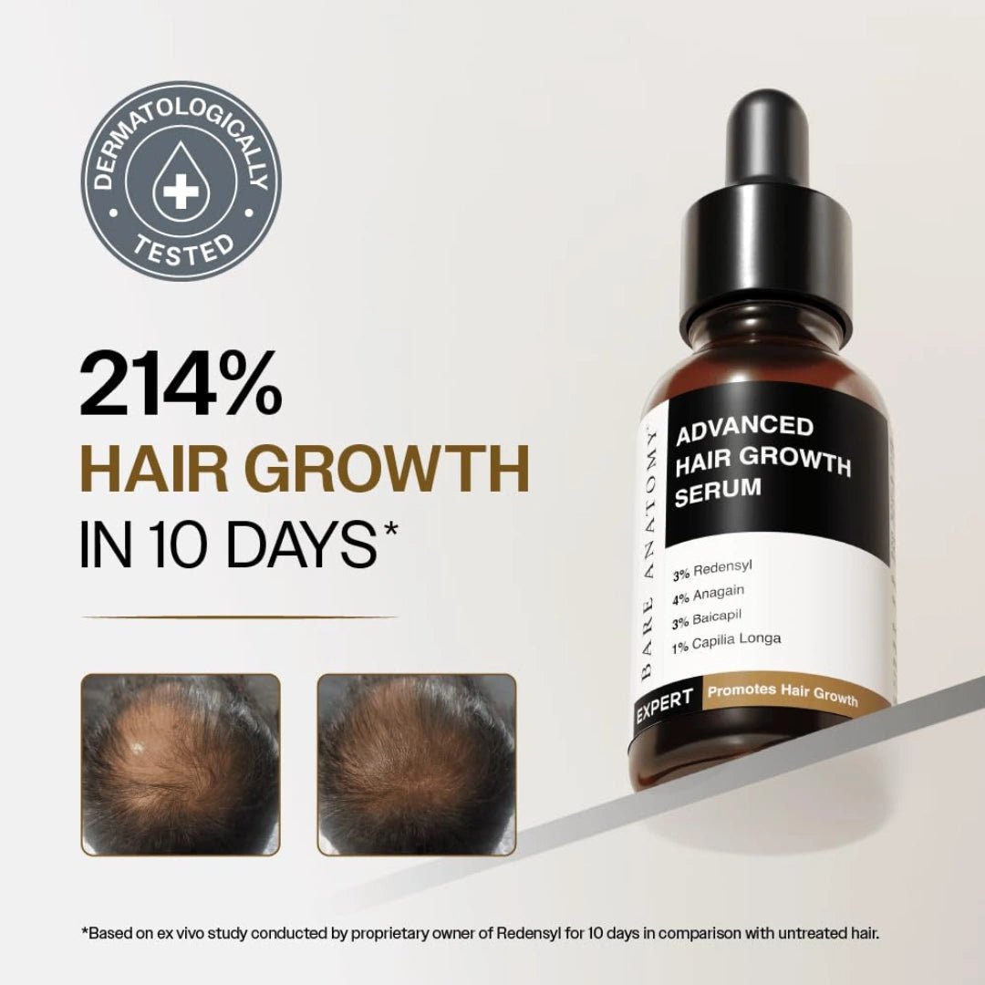 Bare Anatomy Advanced Hair Growth Serum | 3% Redensyl + 4% Anagain + 3% Baicapil + 1% Capilia Longa, Rosemary, Biotin & Rice Extract | Thick Density | Hair Fall Control Serum For Women & Men | 20Ml - Deals999