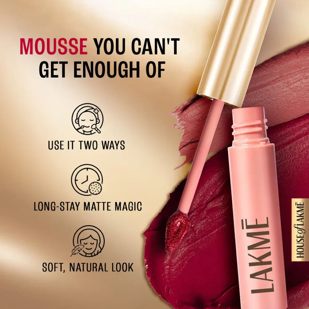 Lakme Double Duty Lip & Cheek Mousse Matte Lipstick & Soft Blush, Coffee Lite (9g)