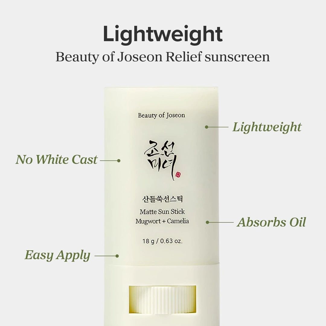 Beauty of Joseon] Matte Sun Stick: Mugwort + Camellia  – SPF 50 PA++++, Korean Sunscreen Stick (18g)