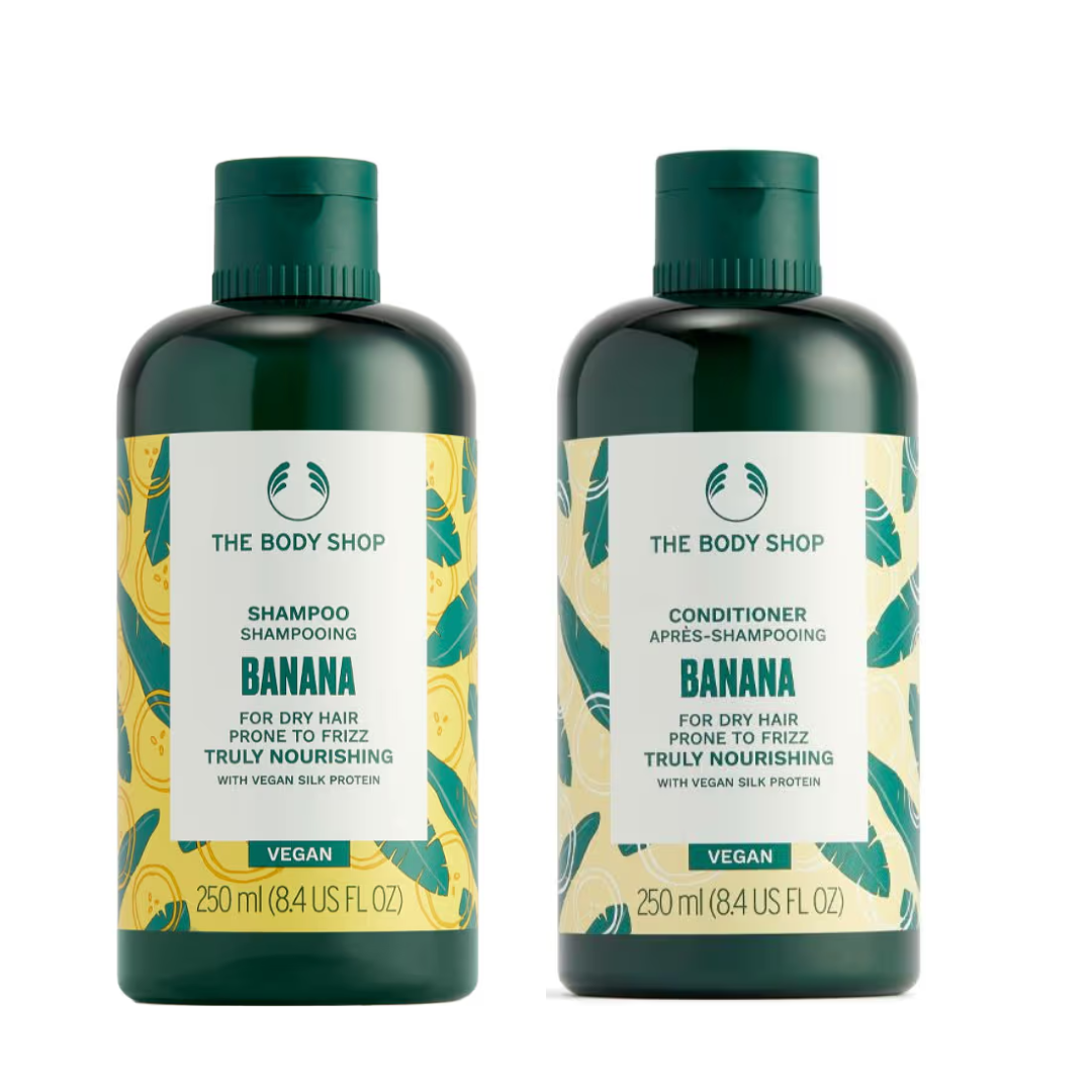 The Body Shop Banana Shampoo and Conditioner Set, 250ml + 250ml (Pack of 2)