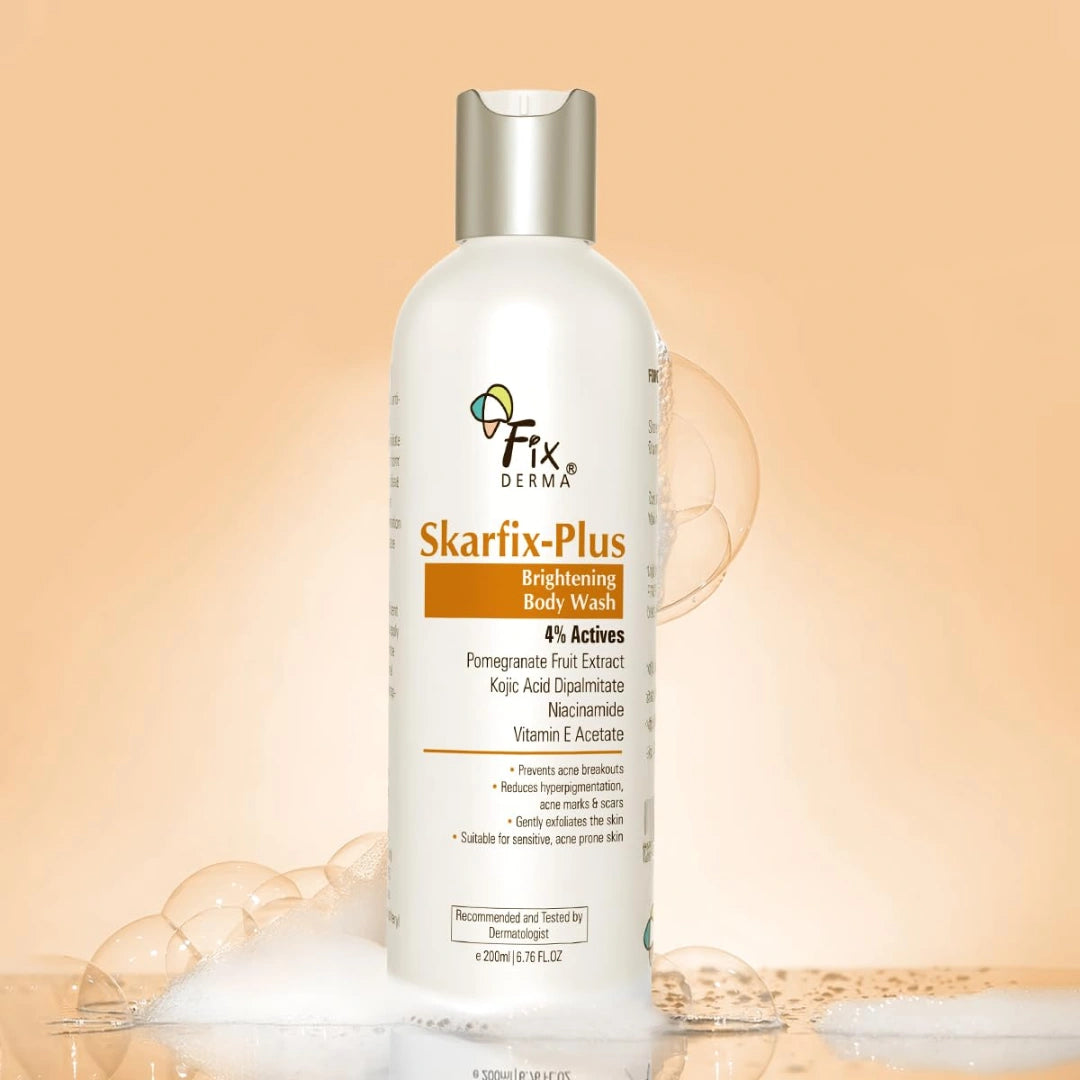 Fixderma Skarfix Plus Brightening Body Wash with 4% Actives (Kojic Acid, Niacinamide Acid, & Vitamin E) | Skin Brightening Body Wash Shower Gel Women & Men | For Hyperpigmentation & Acne Marks - 200ml