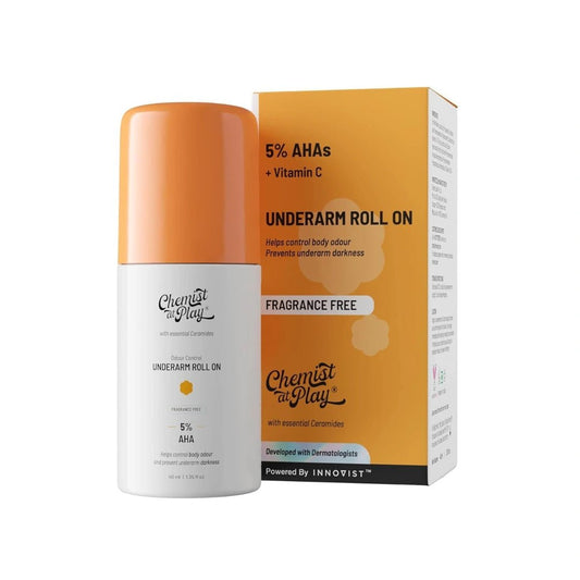 Chemist at Play UnderArm Roll - On with 5% AHA, Lactic Acid & 1% Mandelic Acid | Fragrance Free | Alcohol Free - 40ml - Deals999