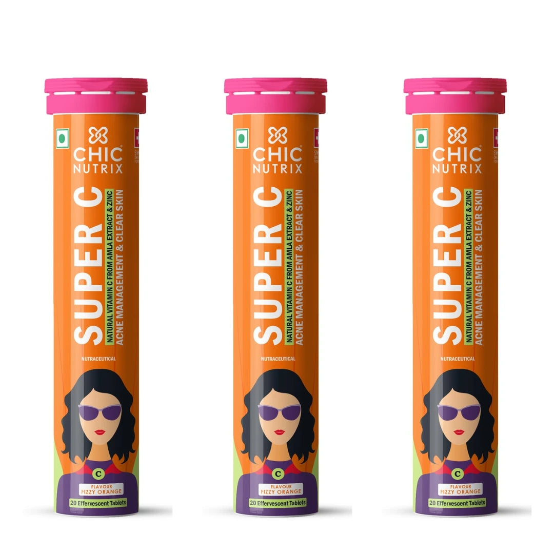 Chicnutrix Super C - Natural Vitamin C & Zinc for Clear & Acne Free Skin | 1000mg Amla Extracts (pack of 3)