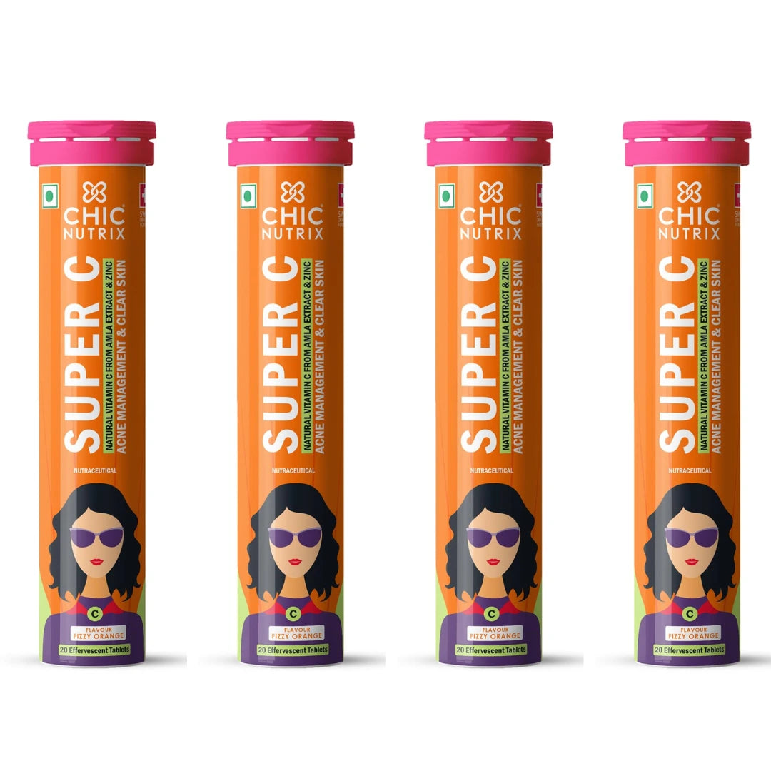 Chicnutrix Super C - Natural Vitamin C & Zinc for Clear & Acne Free Skin | 1000mg Amla Extracts (pack of 4)
