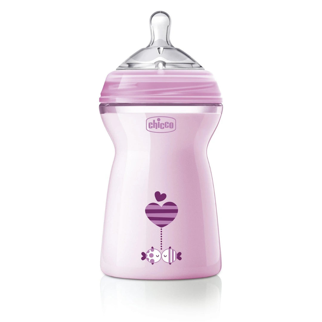 Chicco Natural Feeling 330ml Baby Milk Feeding Bottle with Wide Neck, Anti-Colic for Easy Milk Flow, for Babies & Toddlers 6m+ (Pink)