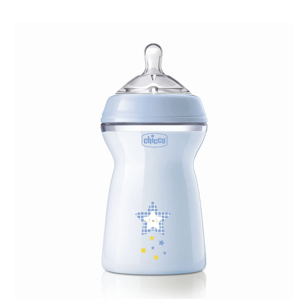 Chicco Natural Feeling 330ml Baby Milk Feeding Bottle with Wide Neck, Anti-Colic for Easy Milk Flow, for Babies & Toddlers 6m+ (Blue)