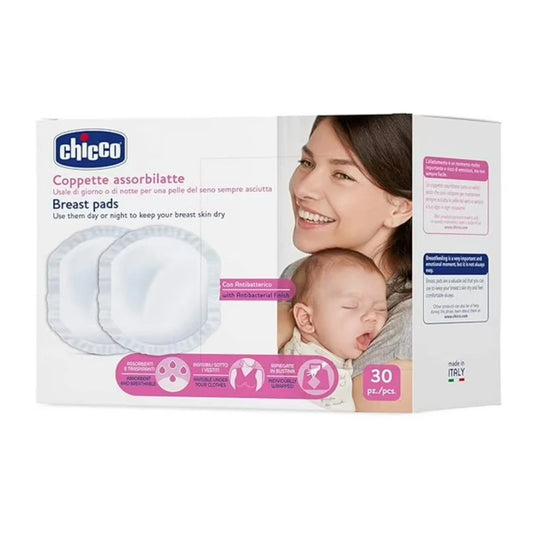 Chicco Anti-Bacterial Nursing Breast Pads, Ultra Thin & Breathable With Super Absorbent Technology, Dermatologically Tested (30 Pieces)