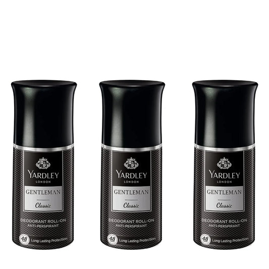 Yardley London Gentleman Classic Deodorant Roll-On| 48-Hours Long Lasting Scent (pack of 3)
