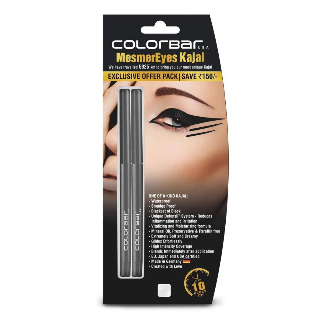 Colorbar Cosmetics MesmerEyes Kajal Duo, Black, 0.70 g (Pack of 2) | Lasts upto 10 hours | Nourishing | Waterproof
