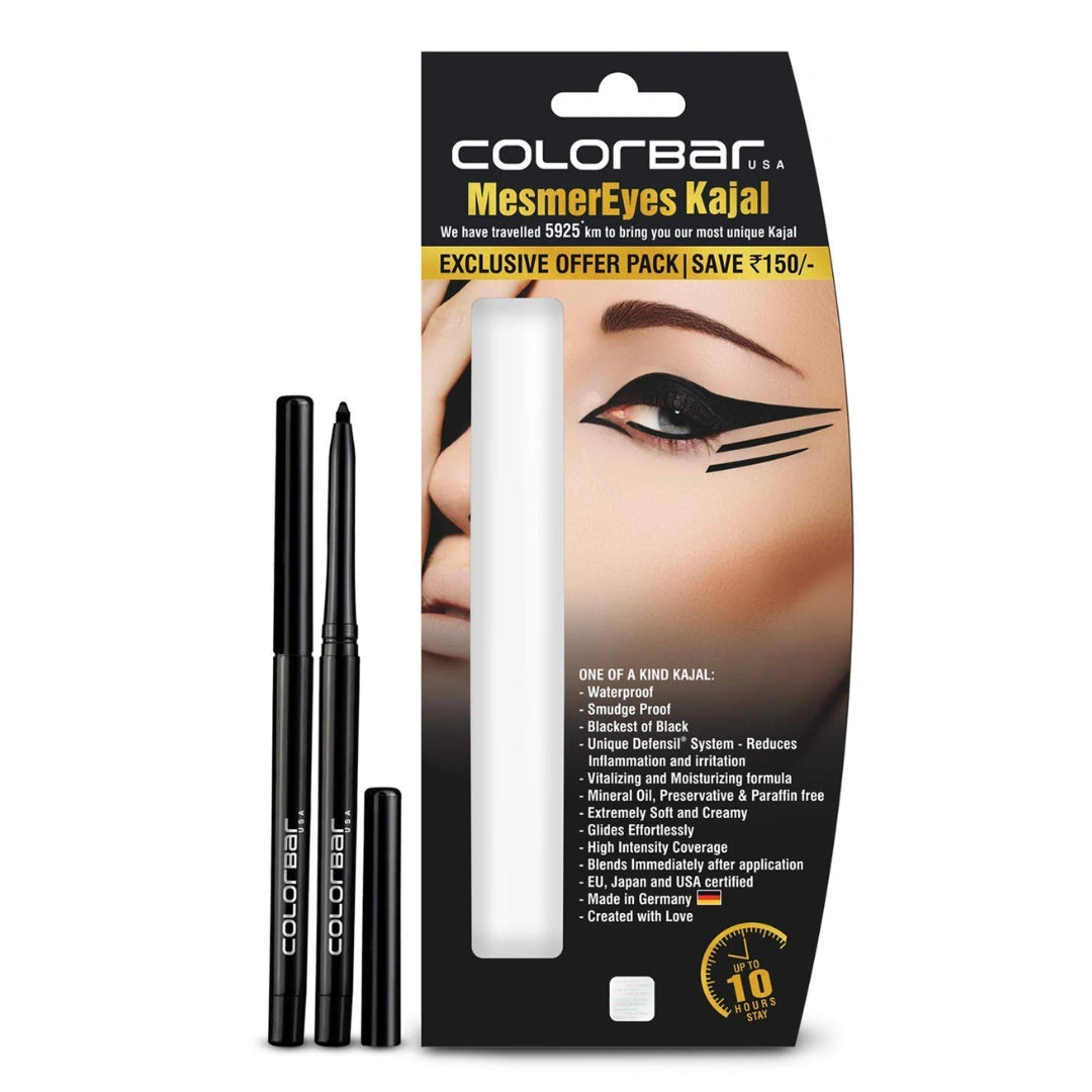 Colorbar Cosmetics MesmerEyes Kajal Duo, Black, 0.70 g (Pack of 2) | Lasts upto 10 hours | Nourishing | Waterproof