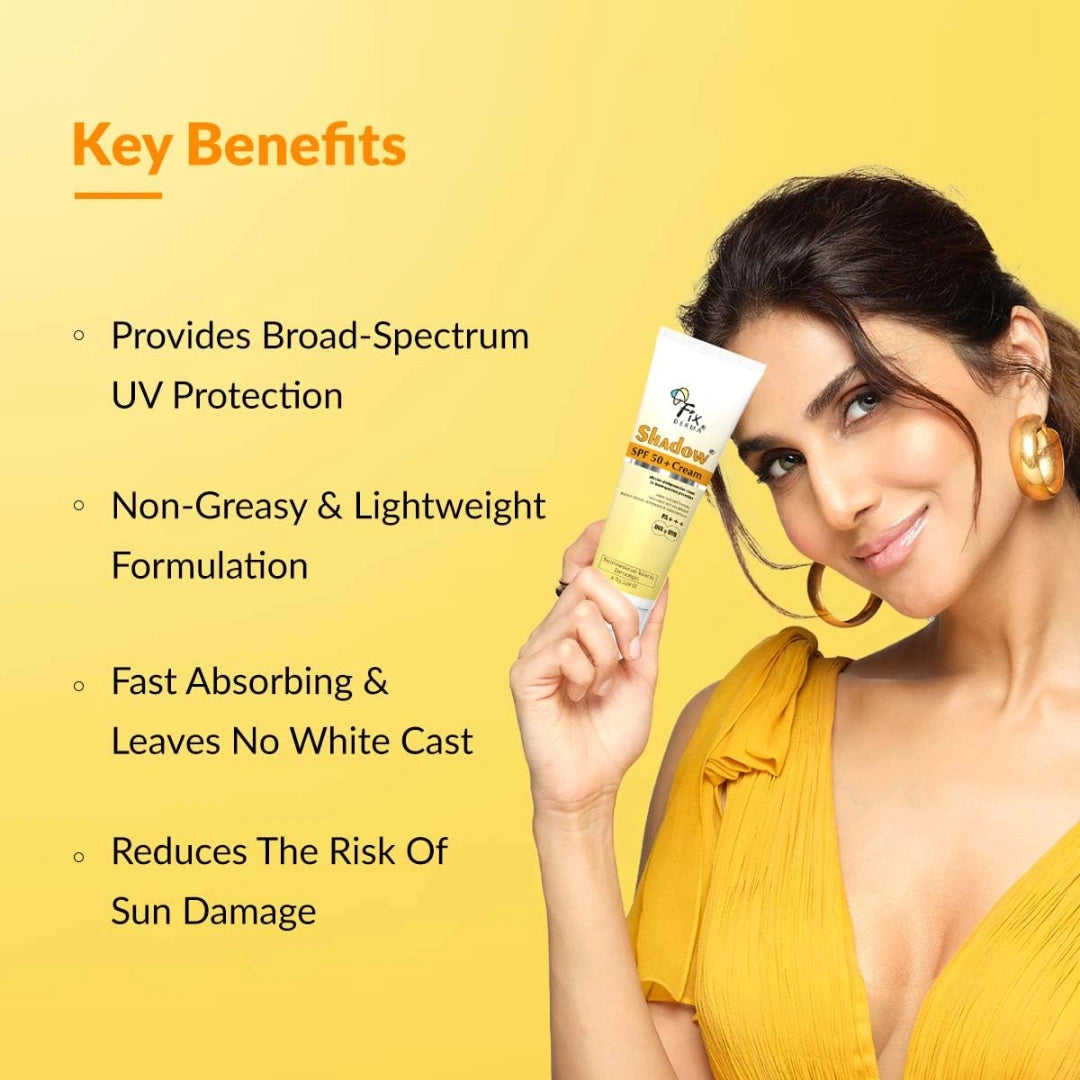 Fixderma Shadow Sunscreen SPF 50+ Cream PA+++ Dry Skin For Body & Face Broad Spectrum Sunscreen For UVA & UVB Protection Non Greasy & Water Resistant-75gm