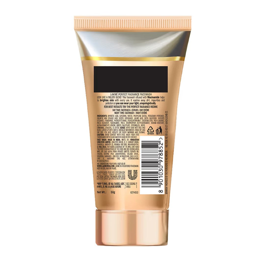 Lakme Absolute Perfect Radiance Intense Brightening Facewash with Vitamin B3 & Glycerin (50gm)