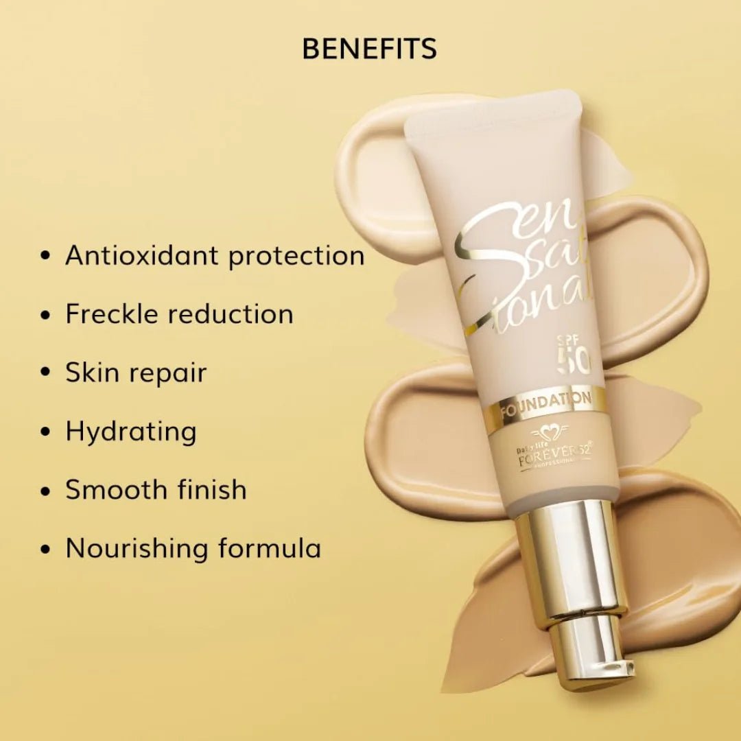 Daily Life Forever52 Sensational Liquid Foundation | SPF 50+, Full Coverage with Hyaluronic Acid, Niacinamide & Vitamin E | 12HR Radiant, Long - Lasting Finish - Deals999