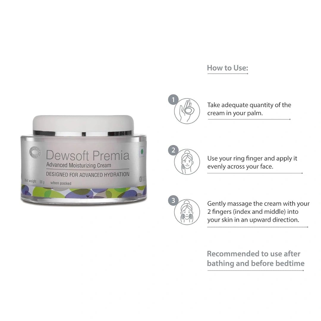 Dewsoft Premia, Advanced Moisturizing Cream. Delivers Anti - aging Benefits (50gm) - Deals999
