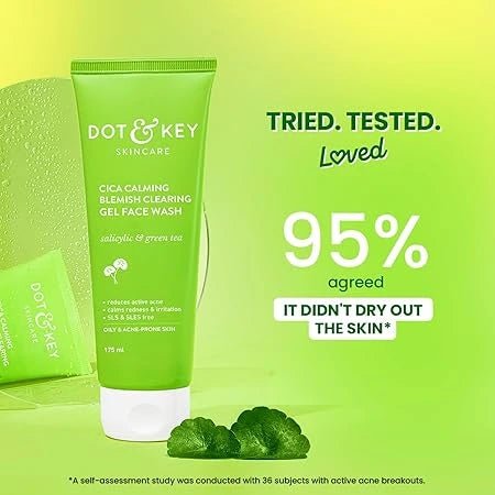 Dot & Key CICA Face Wash for Acne Prone Skin, 2% Salicylic Acid with Green Tea | For Oily & Sensitive Skin | Sulphate Free for Men & Women | Oil Control Face Wash with Zinc | 100ml - Deals999