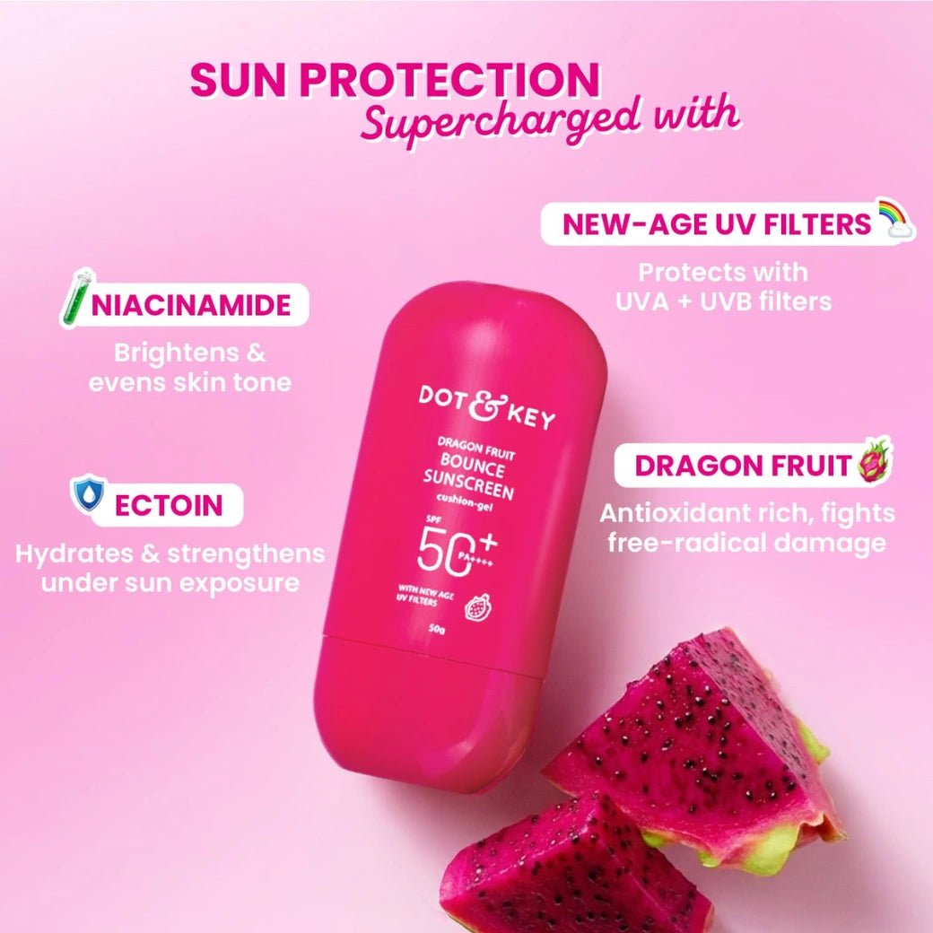 Dot & Key Dragon Fruit Bounce Sunscreen In-Vivo Tested SPF 50+ PA++++, With New-Age UV Filters, Lightweight, Cushion-Gel Texture, Fast-Absorbing, Niacinamide Infused, Broad Spectrum Protection || 50g - Deals999
