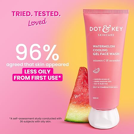 Dot & Key Watermelon Cooling Gel Face Wash With Vitamin C & Cucumber | Face Wash For Glowing Skin|Oil Free |Removes Excess Oil & Dirt | For Combination & Oily Skin| For Women & Men|100Ml - Deals999