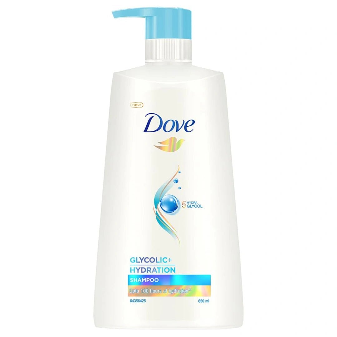 Dove Glycolic + Hydration Shampoo 650 ml with 5% Hydra - Glycol for Upto 100 hours of hydrated, fluid hair. - Deals999