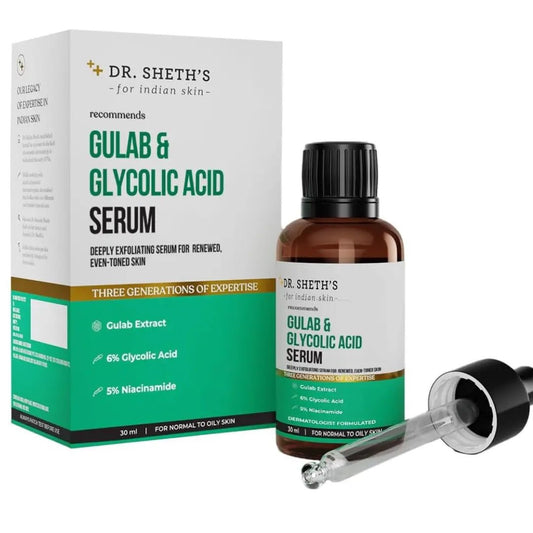 Dr. Sheth's Gulab & 6% Glycolic Acid & 5% Niacinamide Instant Brightening Face Serum | Improves Skin Texture & Uneven Skin | Normal to Oily Skin | Sensitive Skin | 30ml - Deals999