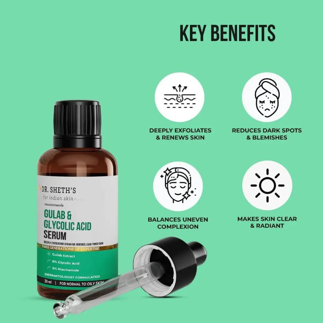 Dr. Sheth's Gulab & 6% Glycolic Acid & 5% Niacinamide Instant Brightening Face Serum | Improves Skin Texture & Uneven Skin | Normal to Oily Skin | Sensitive Skin | 30ml - Deals999