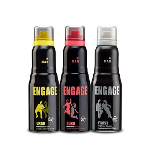 Engage Combo Pack Deo Spray for Men (Urge, Rush and Frost), Skin Friendly, (Pack of 3; 150ml Each), 450ml