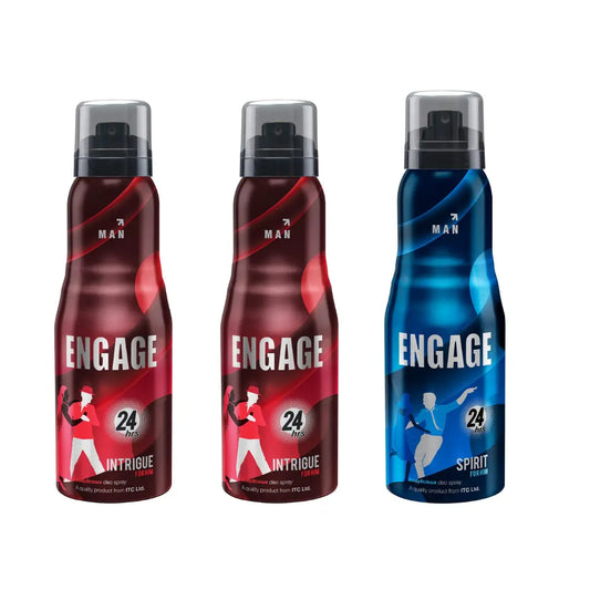 Engage Deo Combo 2 Intrigue & 1 Spirit 165 ml Deodorant Spray - For Men  (495 ml, Pack of 3)