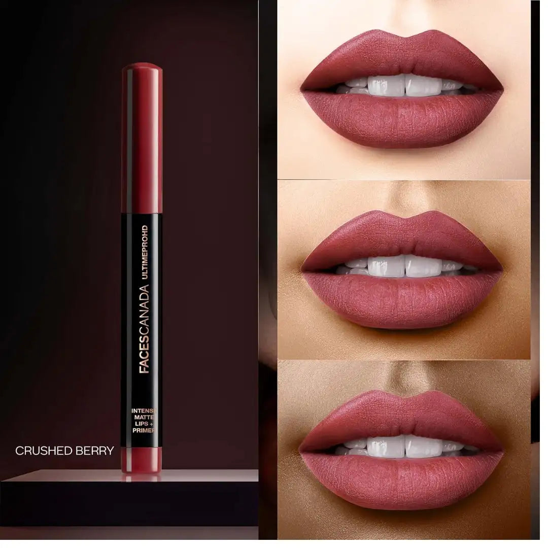 FACES CANADA Ultime Pro HD Intense Matte Lips + Primer - Crushed Berry 04, 1.4g | 9HR Long Stay | Primer Infused For Flawless HD Matte Finish | Intense Color Lightweight Silky Smooth Cream Application