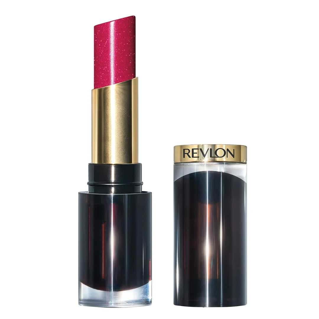 REVLON Made with high-shine emollients that reflect light Super glossy, luscious colors Creamy and smooth feel on lips Hydrating, infused with hyaluronic acid, aloe, and rose quartz 015 DAZZLE ME PINK