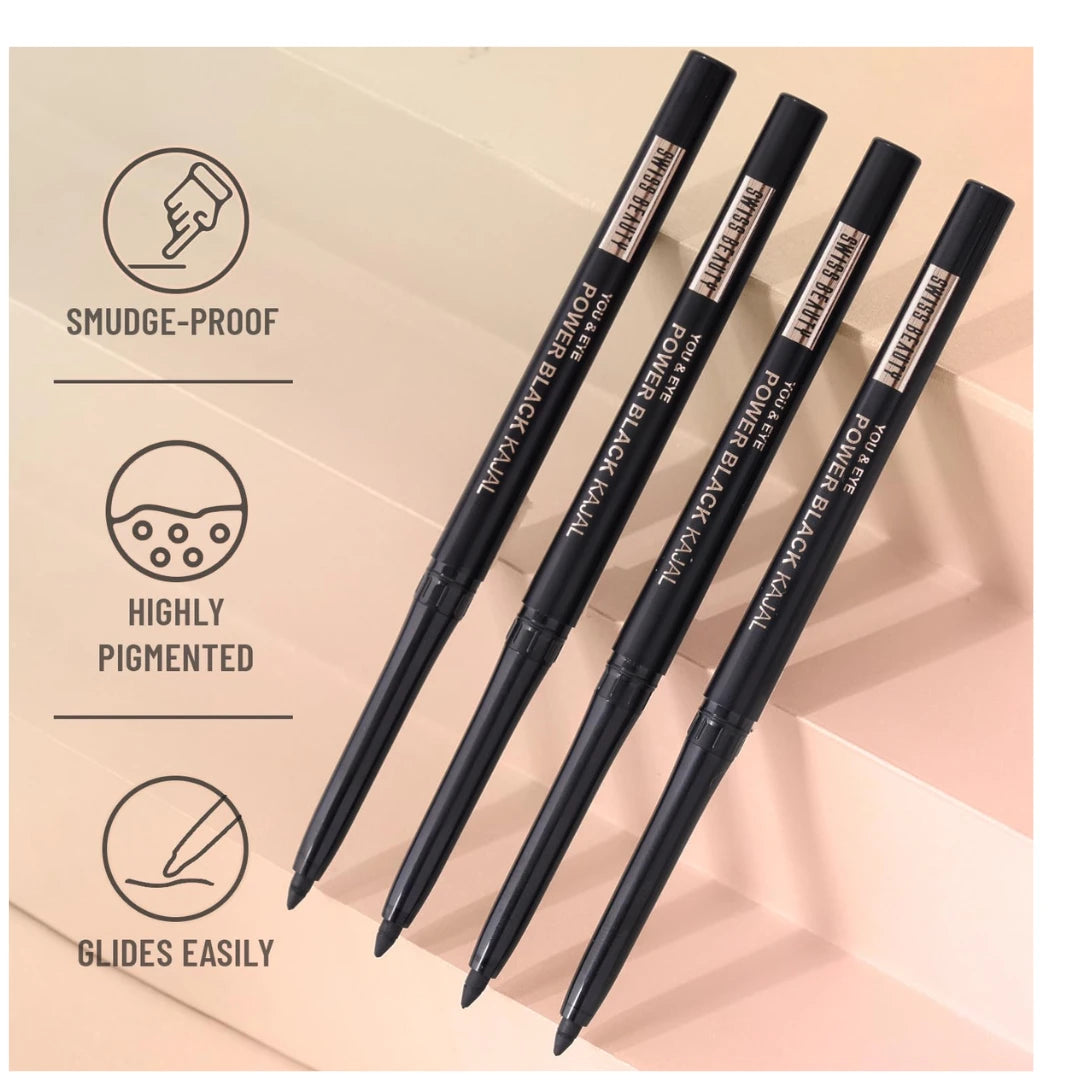 Swiss Beauty You & Eye Power Black Kajal | Waterproof & Smudge-Proof | 24 Hour Stay | Matte Finish Black Kajal | 0.30gm