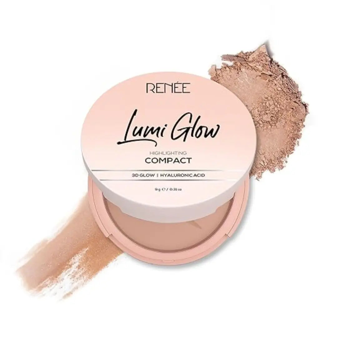 RENEE Lumi Glow Highlighting Compact - Velvet Vanilla| Medium Coverage, Dewy Finish, 3D Glow | Blurs Pores & Uneven Skin Tone | With Hyaluronic Acid & Vitamin E | 9 g