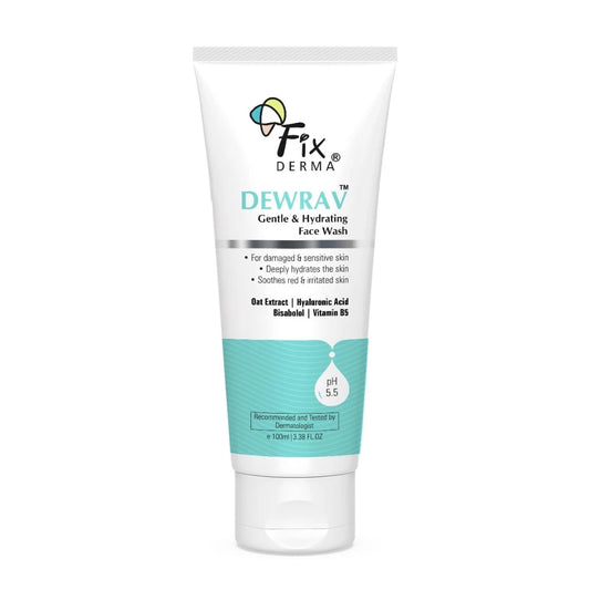 FIXDERMA Dewrav Gentle & Hydrating Face Wash with 6% Oats Extract,Hyaluronic Acid,Vitamin B5,Bisabolol,Soothes Irritated Skin,Provides Hydration,Face Cleanser For Sensitive,Dry to Normal Skin,100Ml