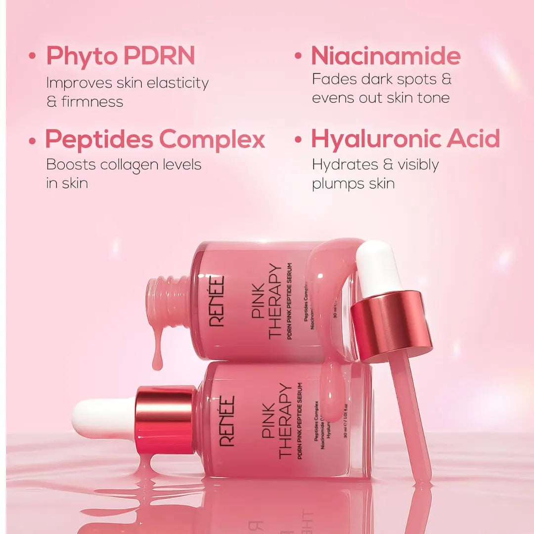 RENEE Pink Therapy PDRN Pink Peptide Face Serum For Glowing, Radiant Skin | Hydrates, Boosts Collagen, Evens Skin Tone | Lightweight, Quick Absorbing | Hyaluronic Acid & Niacinamide Infused | 30 ml