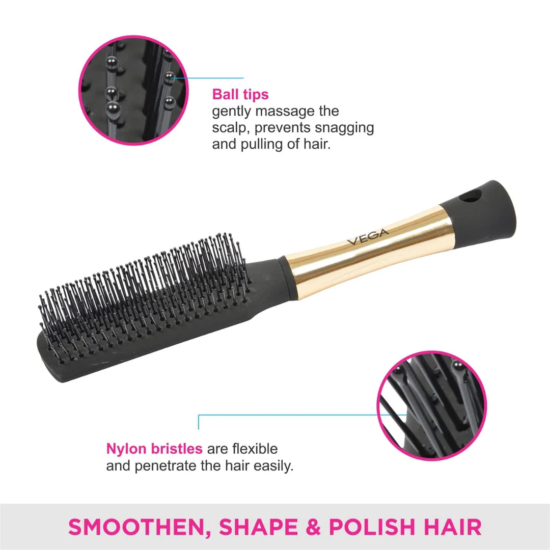 Vega Flat Hair Brush (India's No.1* Hair Brush Brand) For Men and Women, Black(E17-FB)