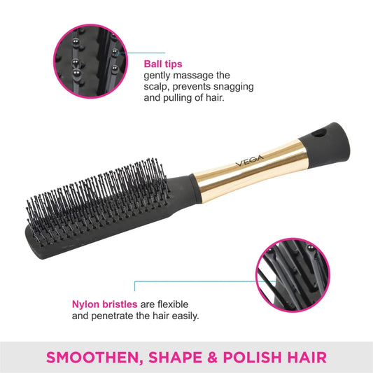 Vega Flat Hair Brush (India's No.1* Hair Brush Brand) For Men and Women, Black(E17-FB)