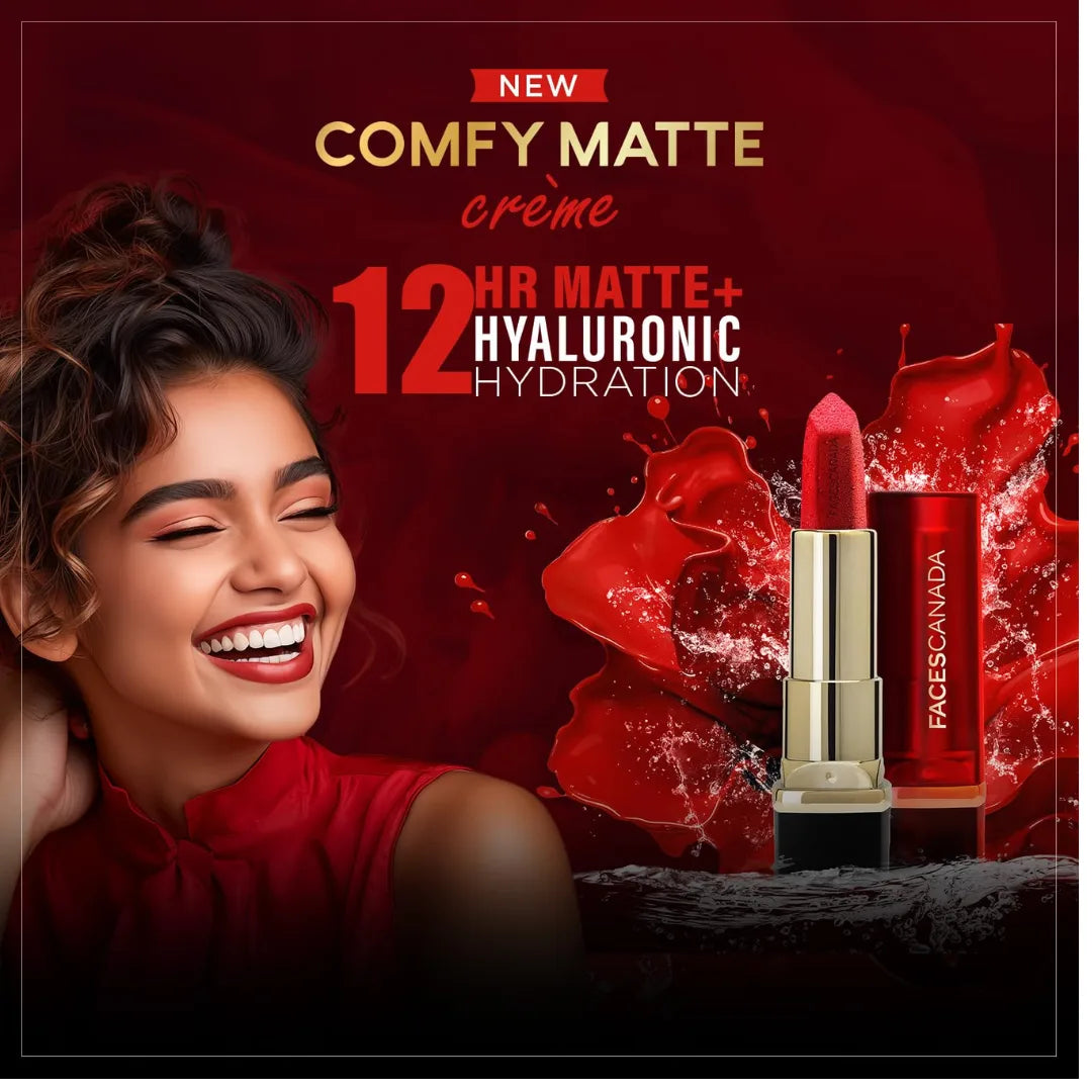 FACESCANADA Comfy Matte Creme Lipstick , 4.2G | Long Stay | Creamy Matte Finish | Intense Color | Super Hydrating & Nourishing | Single Stroke Smooth Application