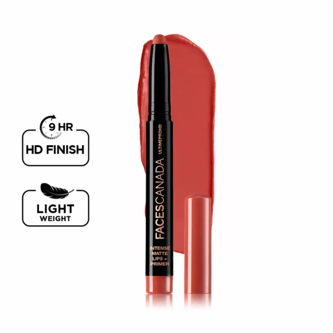 FACES CANADA Ultime Pro HD Intense Matte Lipstick + Prime | 9HR Long Stay | Flawless HD Matte Finish | Intense Color | Lightweight | Smooth Glide | Primer Infused
