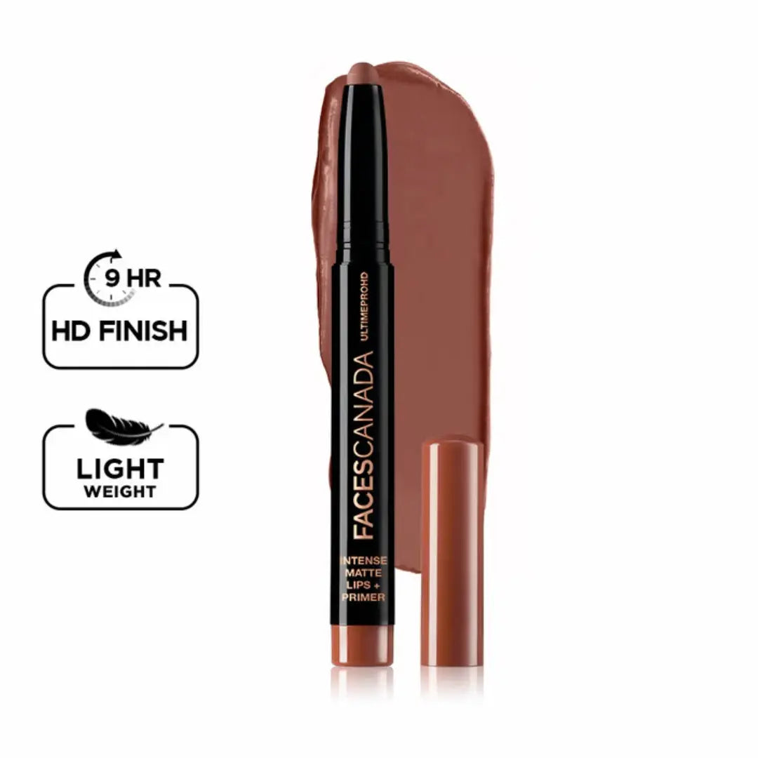 FACES CANADA Ultime Pro HD Intense Matte Lipstick + Prime | 9HR Long Stay | Flawless HD Matte Finish | Intense Color | Lightweight | Smooth Glide | Primer Infused