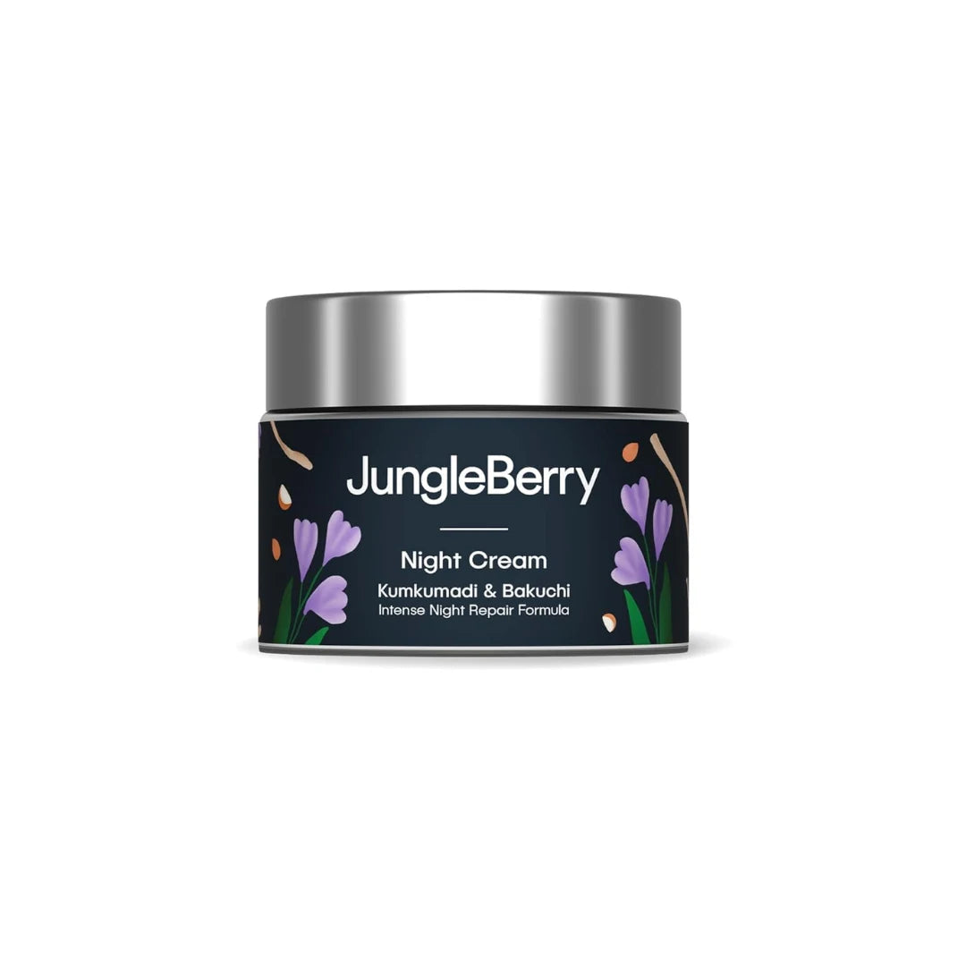 JUNGLE BERRY Kumkumadi & Bakuchi Night Cream with Intense Night Repair Formula Cream for Brightness Skin and Reduce Dark Spots | 25g