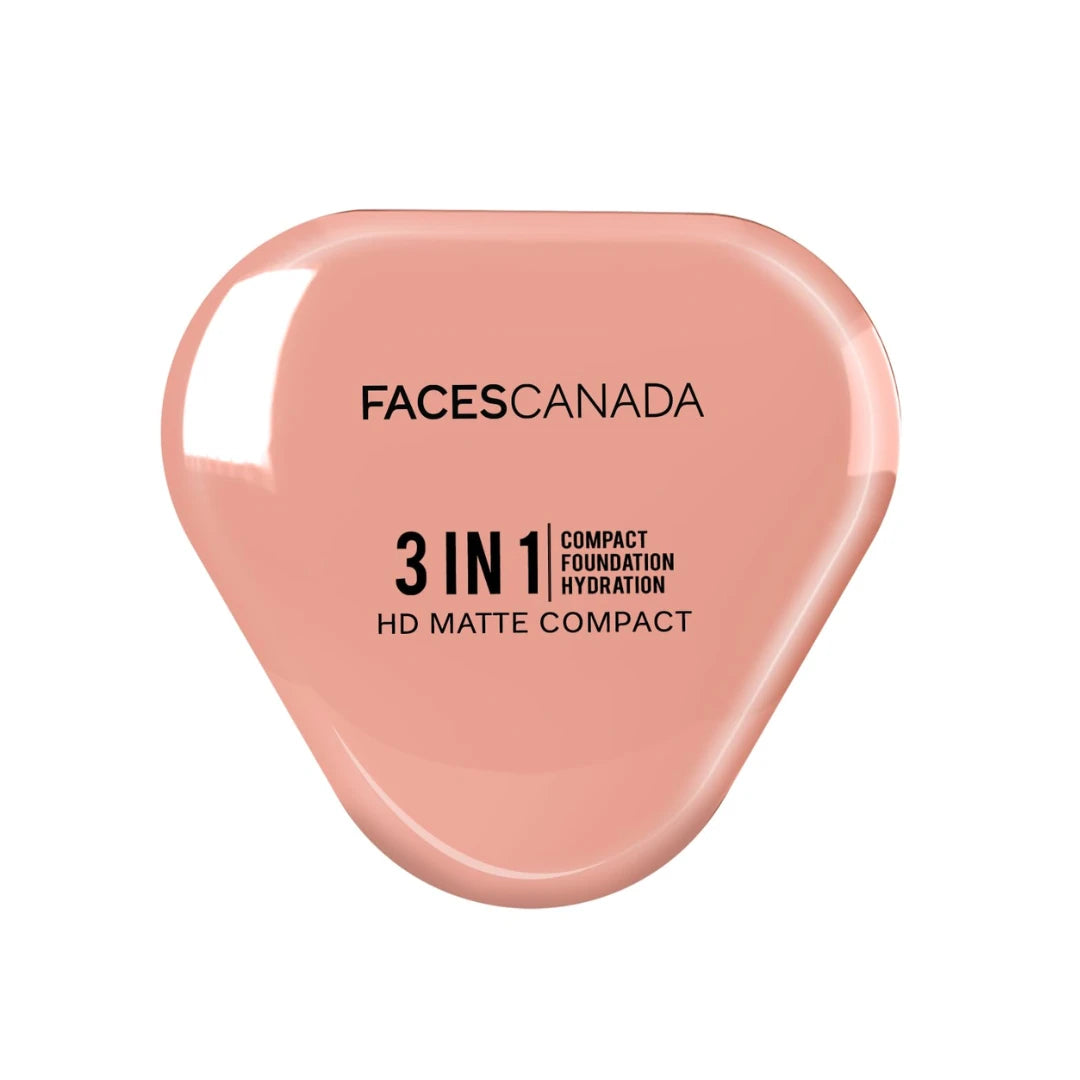 FACES CANADA 3 in 1 HD Matte Compact - Total Beige 03, 8g | Compact + Foundation + Hydration | 8-Hour Stay | Soft Weightless Texture & Silky Coverage | Blends Easily