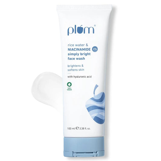 Plum 2% Niacinamide Simply Bright Face Wash With Rice Water 50 ml | Brightens Skin, Helps Fade Blemishes | Softens & Smoothens Skin | Gentle & Non-Drying | Women & Men |