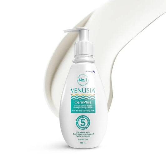 Dr. Reddy's Venusia CeraPlus Moisturizing Lotion For Dry Skin - Formulated With 5 Essential Ceramides, Oat Complex, Hyaluronic Acid : Hypoallergenic and Fragrance-Free : 100ml