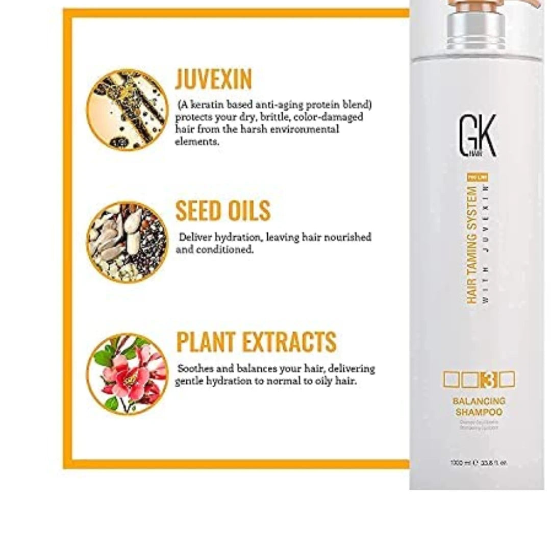 GK Hair Global Keratin Balancing Shampoo 1000ml For Oily Hair And Scalp Restores Scalp pH Level - Sulfate And Paraben Free