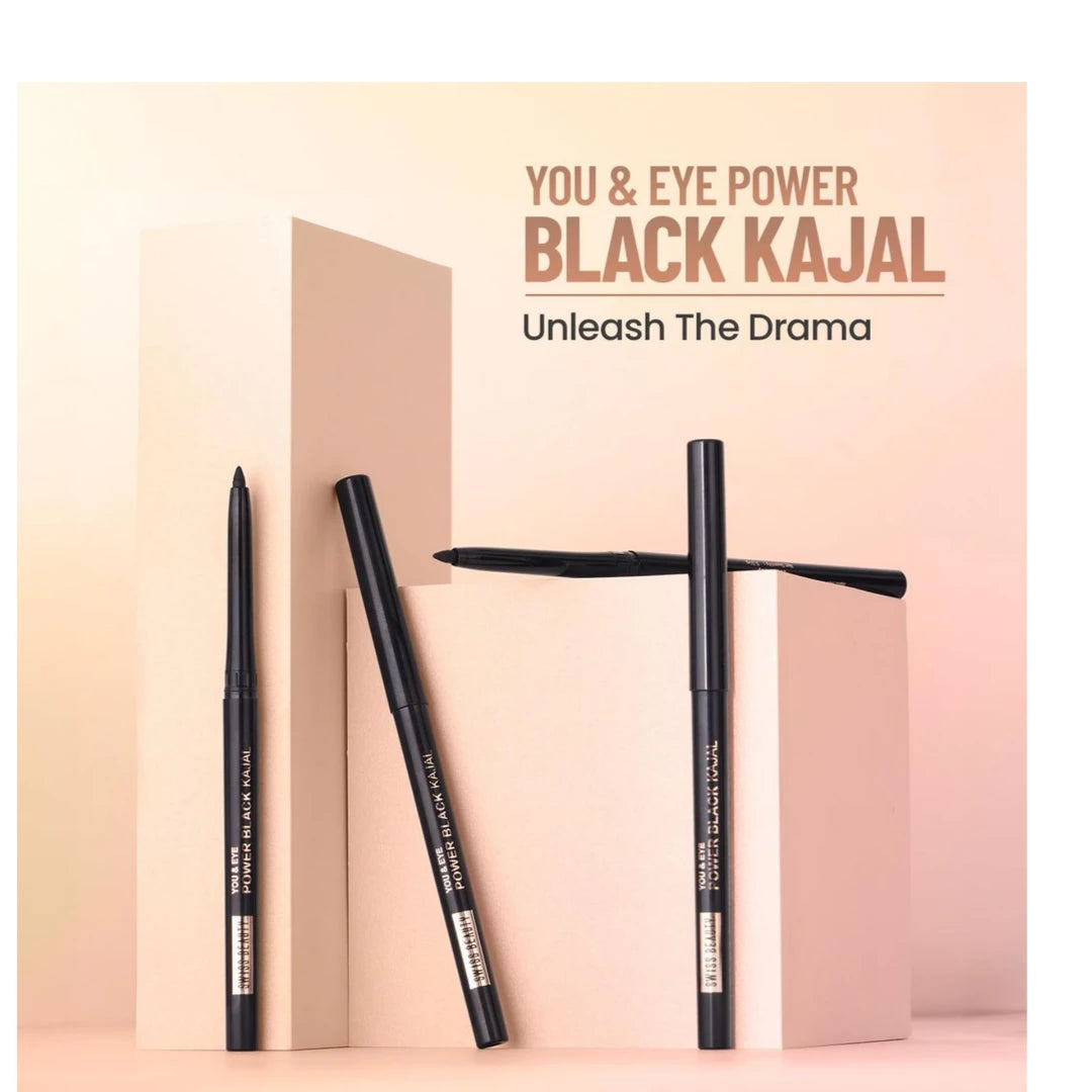 Swiss Beauty You & Eye Power Black Kajal | Waterproof & Smudge-Proof | 24 Hour Stay | Matte Finish Black Kajal | 0.30gm