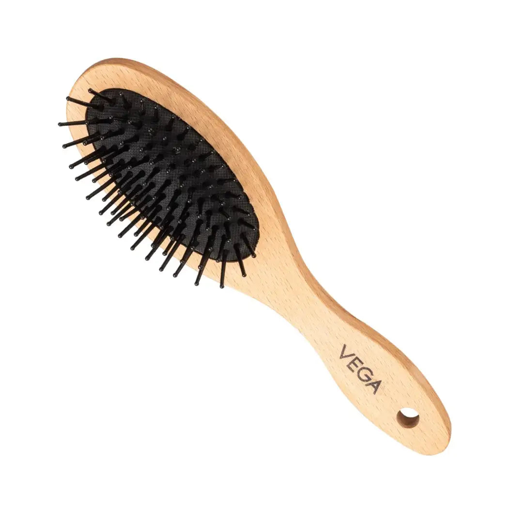 Vega Compact Wooden Hair Brush for Men and Women with Travel Friendly, (R4-CB)