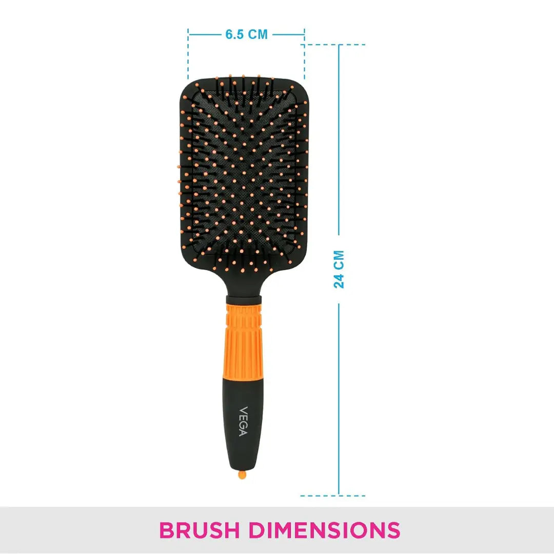Vega Paddle Hair Brush (India's No.1* Hair Brush Brand) with Stick For Men and Women, Black & Orange, (E15-PB)